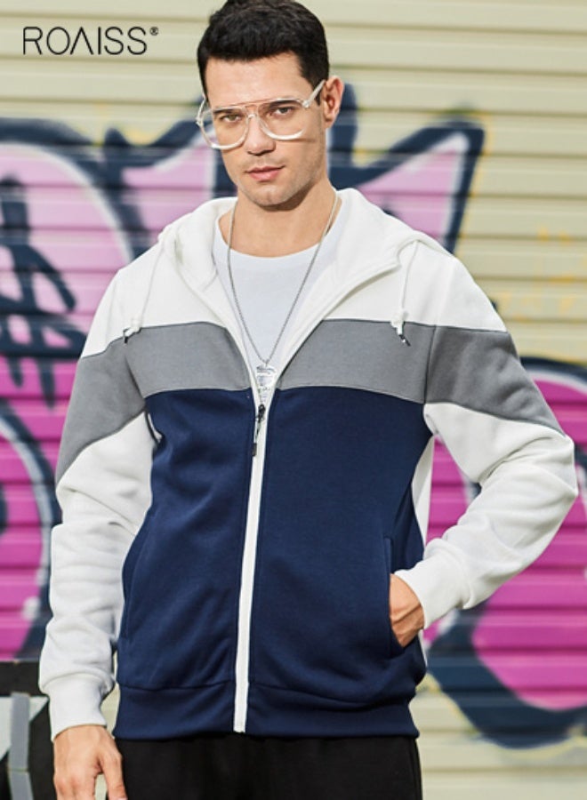 roaiss Men's Casual Full Zip up Hooded Sweatshirt - Long Sleeve Lightweight Hoody with Kangaroo Pockets, Classic Pullover for Streetwear and Daily Comfort - Image 5