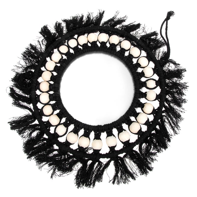 2pcs Black Handmade Tapestry Mirror with Wood Beads Decor Makeup Decorations Home Supplies - Image 1