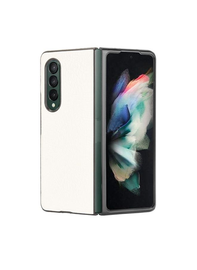 Generic Case Cover For Samsung Galaxy Z Fold3 5G Shockproof Crocodile Texture PC + PU Case White 