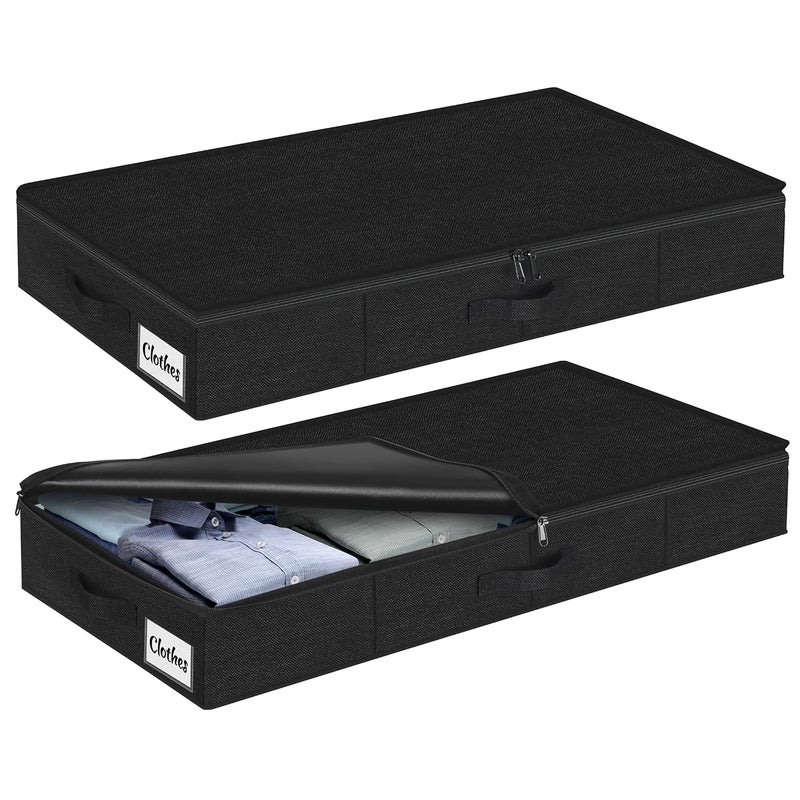 Kukikan Under Bed Storage Container Bins 2 Pack, 4.5 Inch Slim Low Profile Underbed Clothes Storage Organizer for Dorm & Home, Use for Blanket and Toy Storage Box W/ Sturdy Bottom/Sides, Foldable Thick Fabric - Image 1