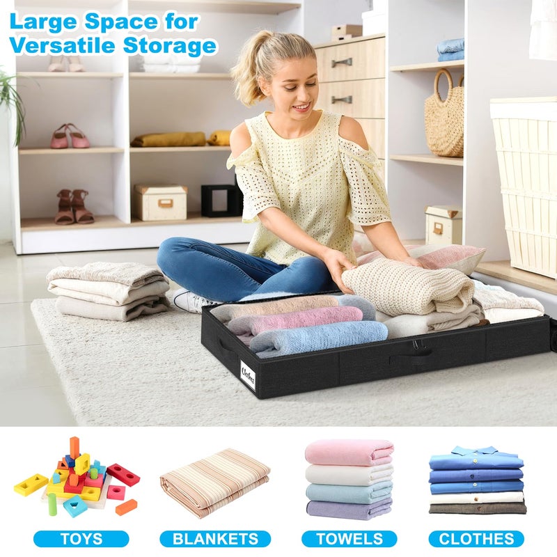 Kukikan Under Bed Storage Container Bins 2 Pack, 4.5 Inch Slim Low Profile Underbed Clothes Storage Organizer for Dorm & Home, Use for Blanket and Toy Storage Box W/ Sturdy Bottom/Sides, Foldable Thick Fabric - Image 3