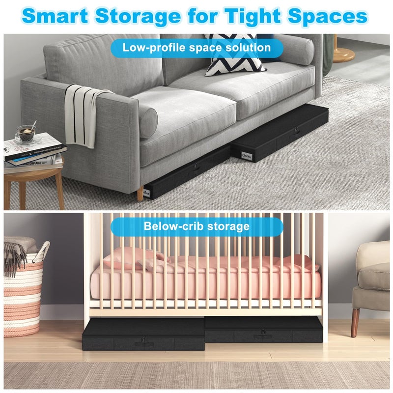 Kukikan Under Bed Storage Container Bins 2 Pack, 4.5 Inch Slim Low Profile Underbed Clothes Storage Organizer for Dorm & Home, Use for Blanket and Toy Storage Box W/ Sturdy Bottom/Sides, Foldable Thick Fabric - Image 5