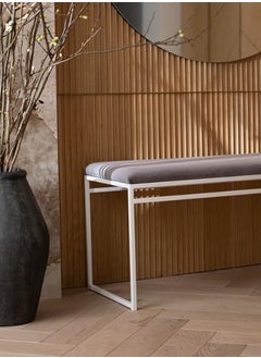 INDIDECOR INDIDECOR 64207 Hallway Bench Entryway Bench for Home and Office Grey Velvet Cushion White Metal Frame Suitable for Living RoomBedroomOffice 100 cm x 46 cm x 39 cm  - Image 2