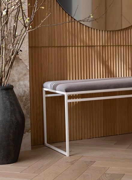 INDIDECOR INDIDECOR 64207 Hallway Bench Entryway Bench for Home and Office Grey Velvet Cushion White Metal Frame Suitable for Living RoomBedroomOffice 100 cm x 46 cm x 39 cm  - Image 2