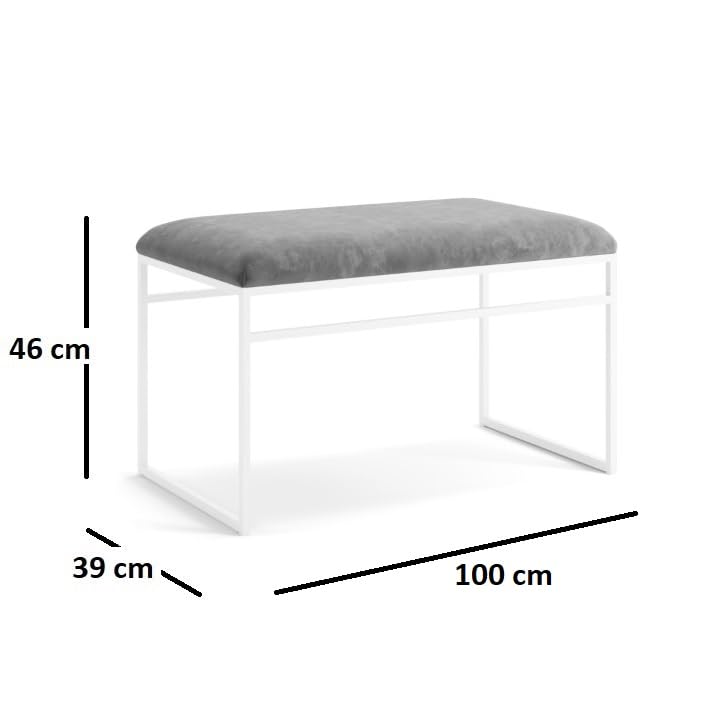 INDIDECOR INDIDECOR 64207 Hallway Bench Entryway Bench for Home and Office Grey Velvet Cushion White Metal Frame Suitable for Living RoomBedroomOffice 100 cm x 46 cm x 39 cm  - Image 3
