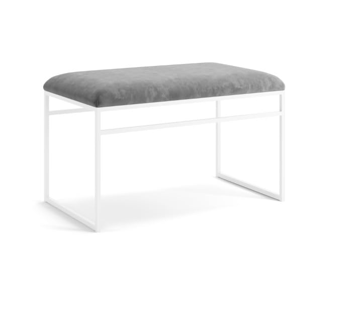 INDIDECOR INDIDECOR 64207 Hallway Bench Entryway Bench for Home and Office Grey Velvet Cushion White Metal Frame Suitable for Living RoomBedroomOffice 100 cm x 46 cm x 39 cm  - Image 1