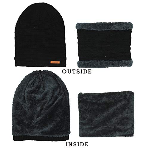 FabSeasons Unisex Acrylic Woolen Combo of Beanie/Skull Cap & Muffler for Winters with Faux Fur Lining Black - Image 3