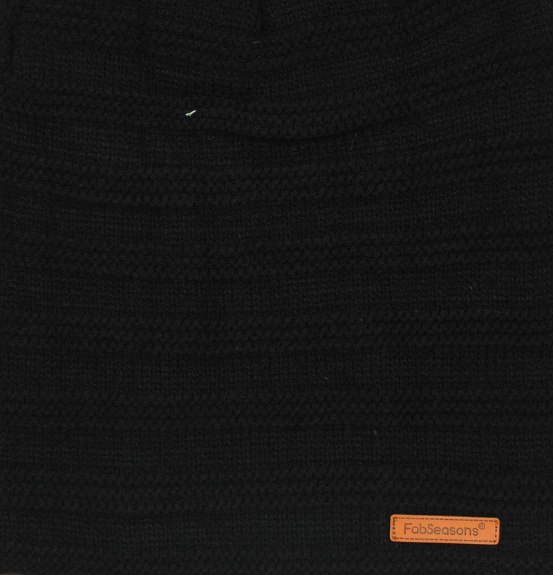 FabSeasons Unisex Acrylic Woolen Combo of Beanie/Skull Cap & Muffler for Winters with Faux Fur Lining Black - Image 4
