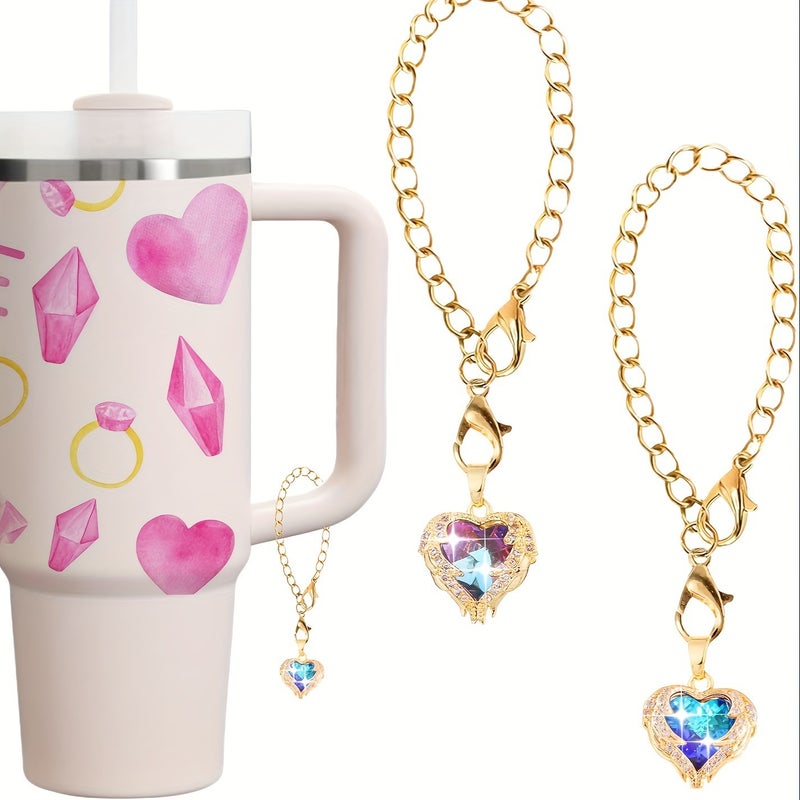 Colorful Ocean Heart Pendant Titanium Steel Stanley Cup Chain Female Korean Style Light Luxury Girlfriend Jewelry Factory Wholesale Combination of 2 articles