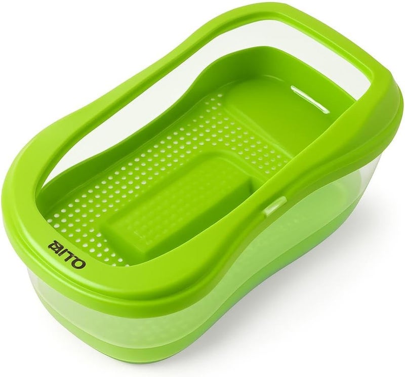 FITTO Turtle Tank - Green, 45.5 x 25.5 x 17.6 cm, Compact Turtle Breeding Box with Sundeck, Modern Habitat for Brazilian Turtles, Water and Soil Setup, Perfect for Small Spaces and Desktop Use - Image 1