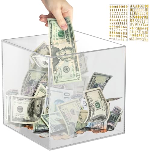 Vcertcpl Acrylic Clear Piggy Bank Money Saving Box for Cash Saving, Must Break to Open, 1.4L Capacity, Clear Cube, Unisex, Adults and Children - Image 1