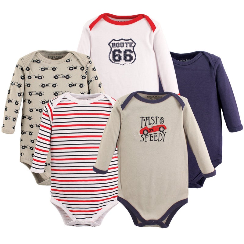 Luvable Friends Unisex Baby Cotton Long-Sleeve Bodysuits, Speedy, 3-6 Months - Image 5