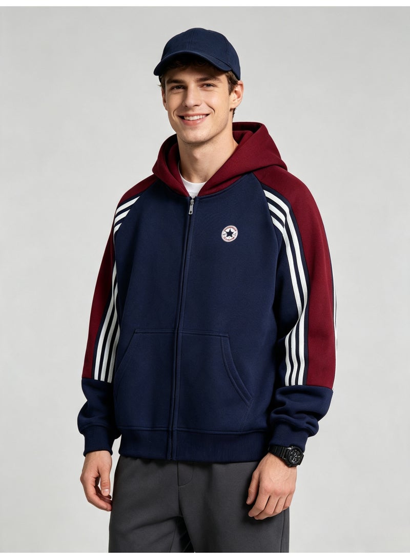 كونفرس Converse men and women with matching color hooded striped raglan sleeve zipper jacket - Image 2