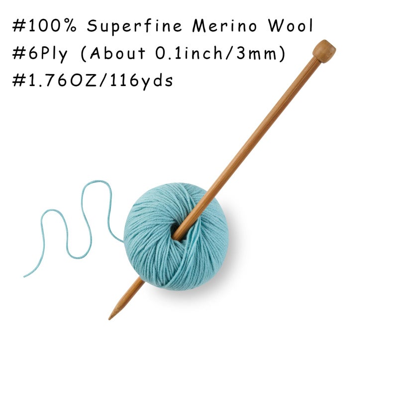 Gisimo 100% Merino Wool Yarn, 6-Ply Luxurious and Soft Yarn for Hand Knitting & Crocheting, 1.76 OZ/50g, 127 yds/116 Meters(Aruba Sea, 1 Ball) - Image 3