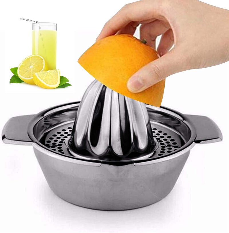 Stainless Steel Lemon Squeezer Citrus Juicer Handheld Press Orange Juice Squeezing Tool with Bowl Storage Container - Image 1