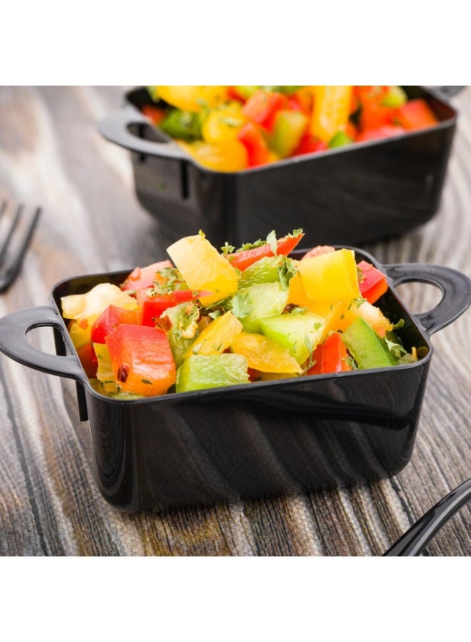 Restaurantware 3 Ounce Mini Serving Dishes, 100 Disposable Mini Appetizer Dishes - Mimics The Look Of Cocottes, Rectangle, Black Plastic Mini Casserole Dishes, Serve Snacks Or Desserts  - Image 3