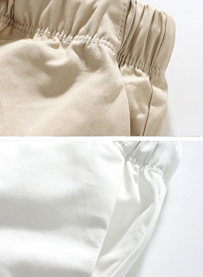 ACESTAR 2 Pack Toddler Boy Summer Shorts with Drawstring - Cotton Boys Casual Pull-On Khaki Shorts Active Sports Shorts (Khaki&White,7T) - Image 3