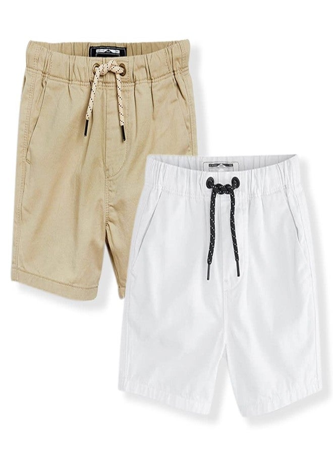 ACESTAR 2 Pack Toddler Boy Summer Shorts with Drawstring - Cotton Boys Casual Pull-On Khaki Shorts Active Sports Shorts (Khaki&White,7T) - Image 1