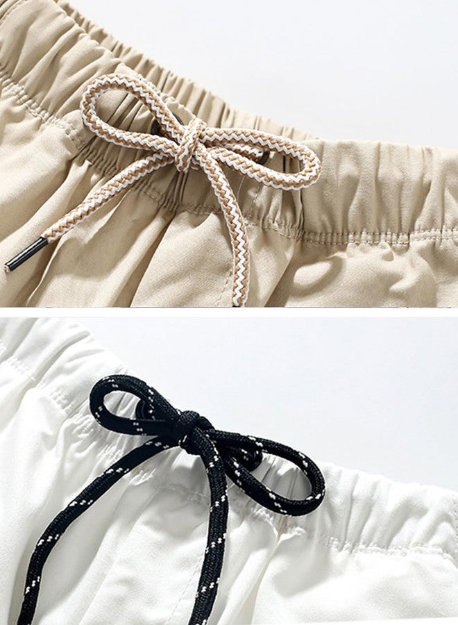 ACESTAR 2 Pack Toddler Boy Summer Shorts with Drawstring - Cotton Boys Casual Pull-On Khaki Shorts Active Sports Shorts (Khaki&White,7T) - Image 2