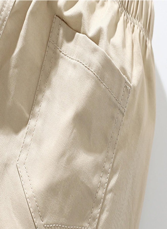 ACESTAR 2 Pack Toddler Boy Summer Shorts with Drawstring - Cotton Boys Casual Pull-On Khaki Shorts Active Sports Shorts (Khaki&White,7T) - Image 5