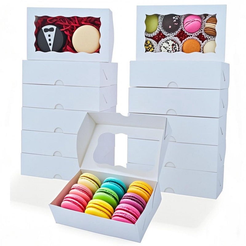 RomanticBaking 15 Pack White 7 x 4 3/8 x 1 1/2inches Cookies Boxes with Window Bakery Boxes Cakesicle Boxes Pretzel Boxes for Wedding Baby Shower - Image 1
