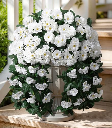 Ivydale Artificial Fake Hanging Flowers Geraniums for Outdoors Spring Outside Decor 2 PCS Faux Silk Flowers UV Resistant Outdoor Plants Realistic White Trailing Vines for Planters Porch Patio Garden Balcony - Image 1