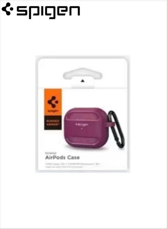 Spigen - Apple AirPods 3/Pro 2/Pro Case Rugged Armor with Keychain Plum - Image 1