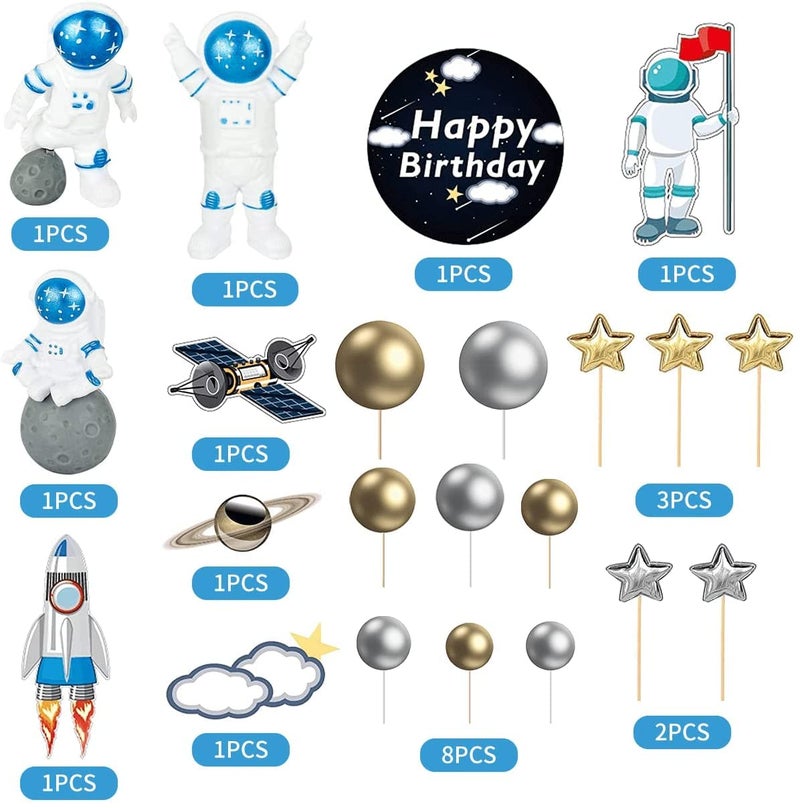 CANIPHA 22Pcs Space Cake Topper Space Cupcake Toppers Astronaut Figurine Birthday Outer Space Themed Party Decorations Supplies Planet Rocket Pearl Balls and Star DIY Cake Toppers for Kids Party Baby Shower - Image 2