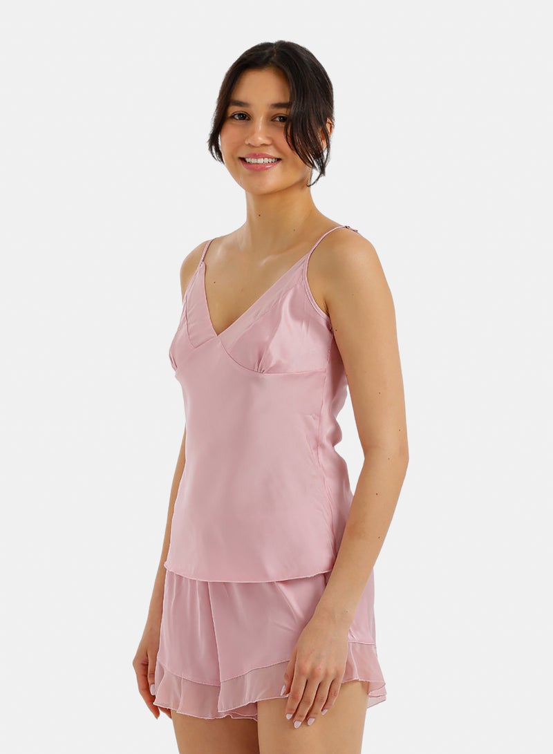 Carina Ruffled Satin Pyjama Set - Image 2