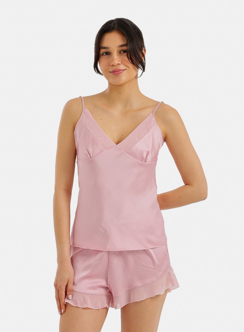 Carina Ruffled Satin Pyjama Set - Image 1