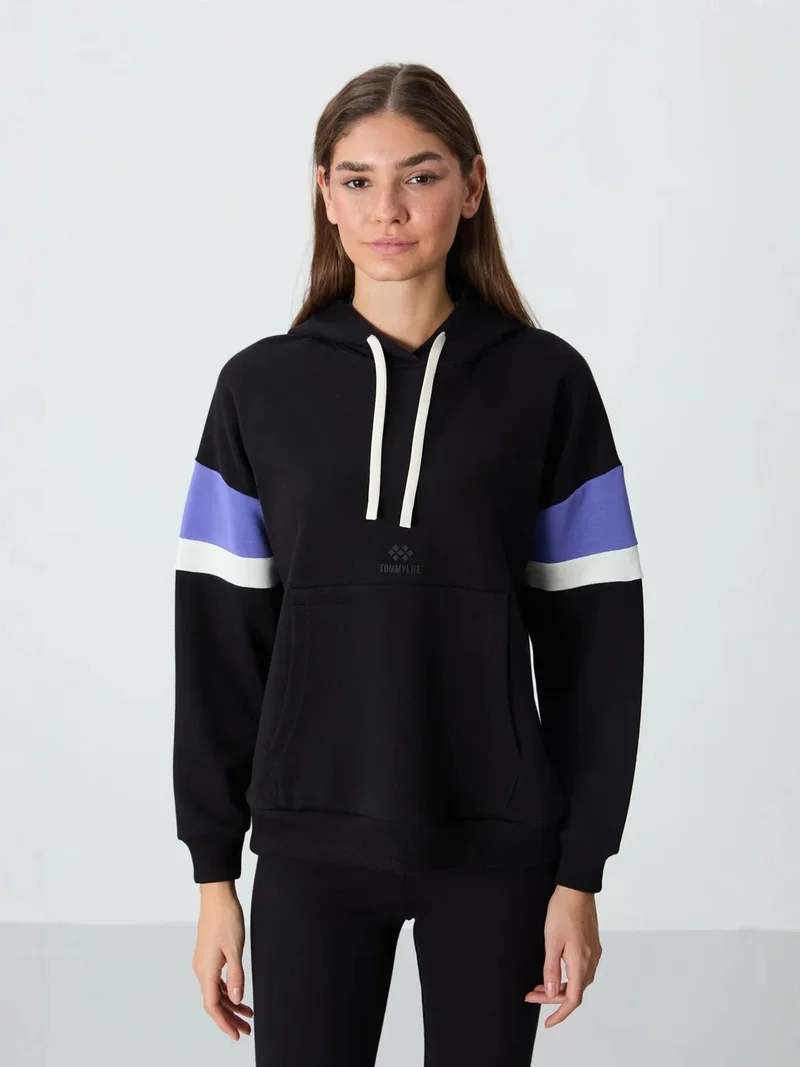 TOMMYLIFE TOMMY Oversized Color-block Hooded Sweatshirt With Pocket