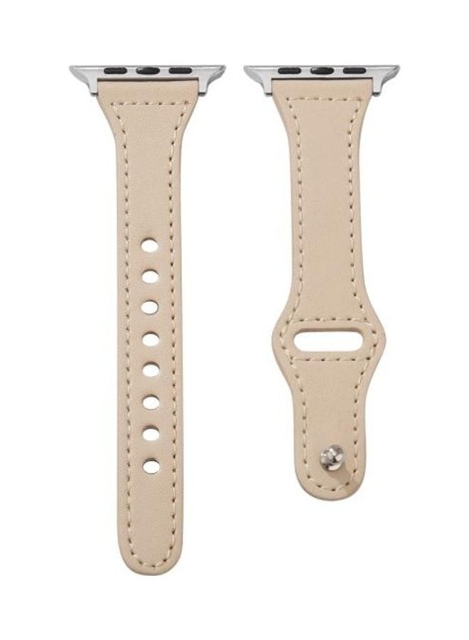 NIBEMINENT Universal T-shaped Thin Reverse Buckle Watch Strap For Apple Series 7 45mm/6 & SE 5 4 44mm/3 2 1 42mm Beige - Image 2