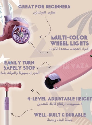 Kids Three Wheel Scooter With Light Up LED Wheels For Toddlers Girls & Boys, 4 Adjustable Height, Lean To Steer, Extra-wide Deck, Light Up Wheels For Children From 3 To 6 Years Old,Baby Walker - view 2