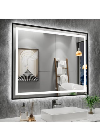 LED Framed Bathroom Mirror – Dimmable Anti-Fog Lighted Vanity Mirror, Black Aluminum Frame, 3 Color Temperatures, Adjustable Brightness, Touch Sensor, Wall Switch, Front & Back Lighting, Modern Home Décor (150 x 90 cm) - pzsku/Z61A2817E60EC624B9018Z/45/_/1732282889/fc26a820-80df-400e-a5e9-156edd07d95b