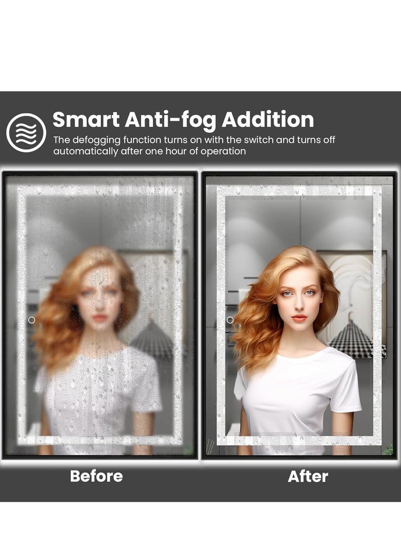 LED Framed Bathroom Mirror – Dimmable Anti-Fog Lighted Vanity Mirror, Black Aluminum Frame, 3 Color Temperatures, Adjustable Brightness, Touch Sensor, Wall Switch, Front & Back Lighting, Modern Home Décor (150 x 90 cm)