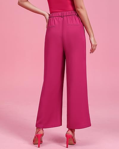 GRAPENT Palazzo Pants for Women Dressy Womens Elastic Waist Pants Workout Wear for Women Summer Hot Pink Flowy Slacks Women's Trousers with Elastic Back Color Petite Magenta Size Small Size 4 6 - Image 4