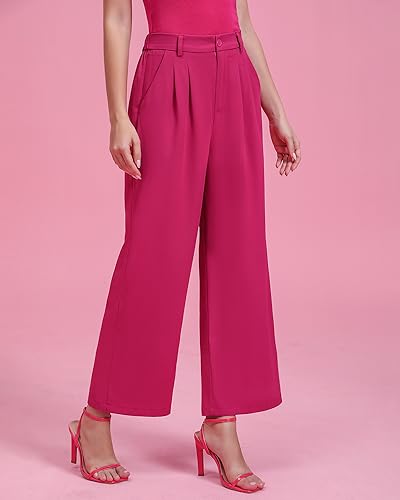 GRAPENT Palazzo Pants for Women Dressy Womens Elastic Waist Pants Workout Wear for Women Summer Hot Pink Flowy Slacks Women's Trousers with Elastic Back Color Petite Magenta Size Small Size 4 6 - Image 2