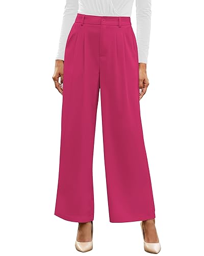 GRAPENT Palazzo Pants for Women Dressy Womens Elastic Waist Pants Workout Wear for Women Summer Hot Pink Flowy Slacks Women's Trousers with Elastic Back Color Petite Magenta Size Small Size 4 6 - Image 5