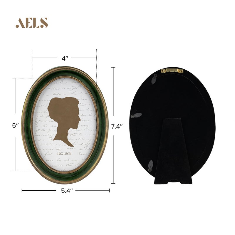 AELS 4x6 Inch Vintage Picture Frame, Elegant Antique Photo Frames with Glass Front, Photo Display, Tabletop Wall Hanging, Gift Ideas, Green Oval with Gold Trim - Image 2