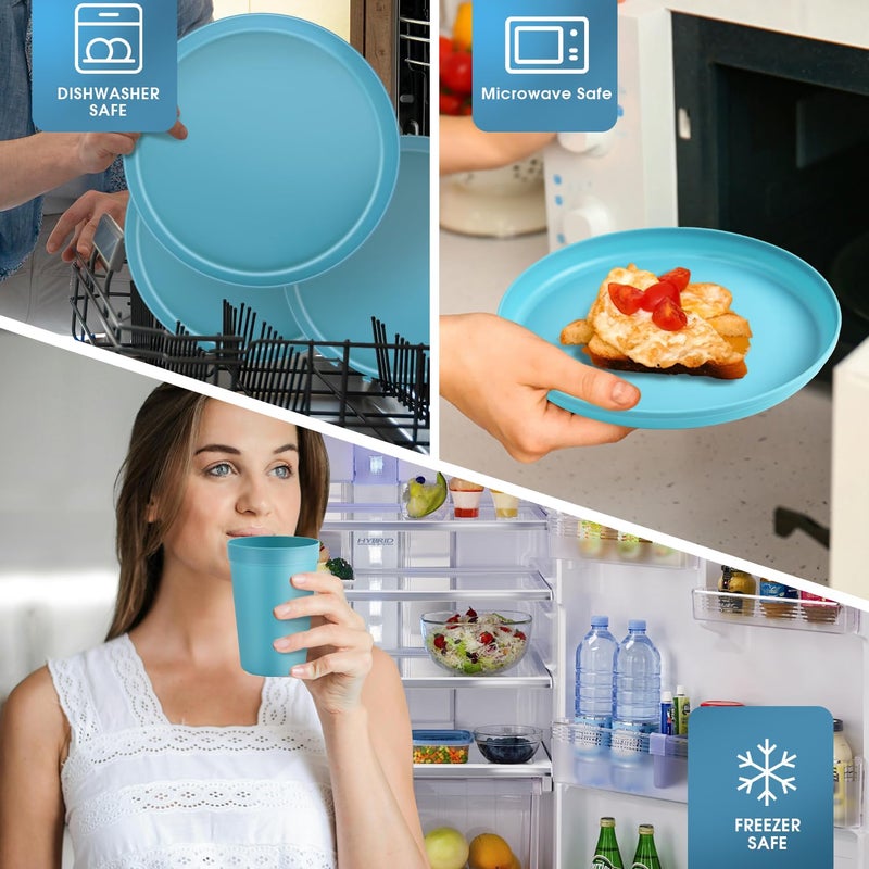 Blwan 40 Piece Plastic Dinnerware Set for 8 with Cutlery, Unbreakable Plates and Bowls Set, Dishwasher & Microwave Safe Reusable Dish Set for Camping, RV, Outdoor Kitchen, Apartment Dining, Teal - Image 3