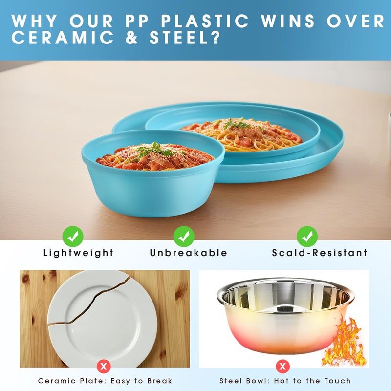 Blwan 40 Piece Plastic Dinnerware Set for 8 with Cutlery, Unbreakable Plates and Bowls Set, Dishwasher & Microwave Safe Reusable Dish Set for Camping, RV, Outdoor Kitchen, Apartment Dining, Teal - Image 4