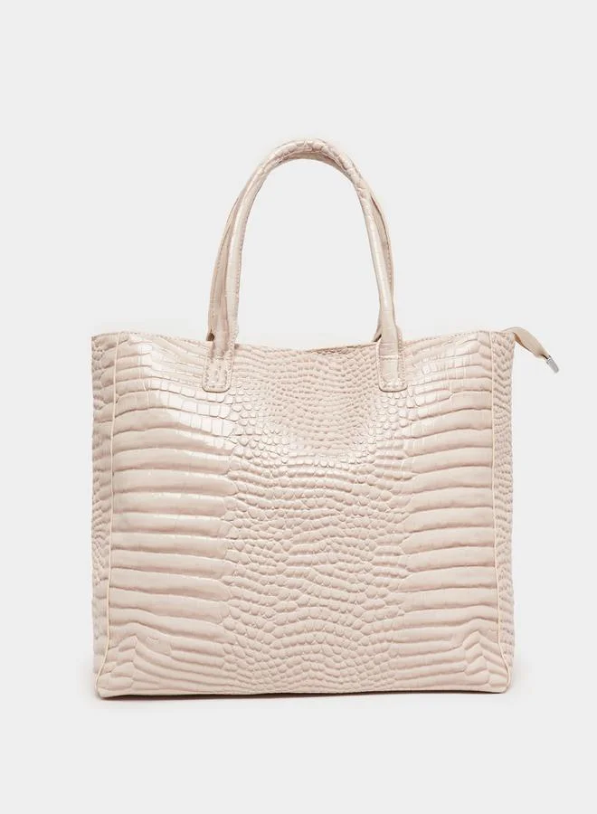 Styli Textured Tote Bag with Zip Closure & Top Handle