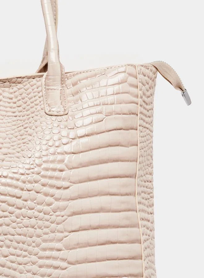 Styli Textured Tote Bag with Zip Closure & Top Handle