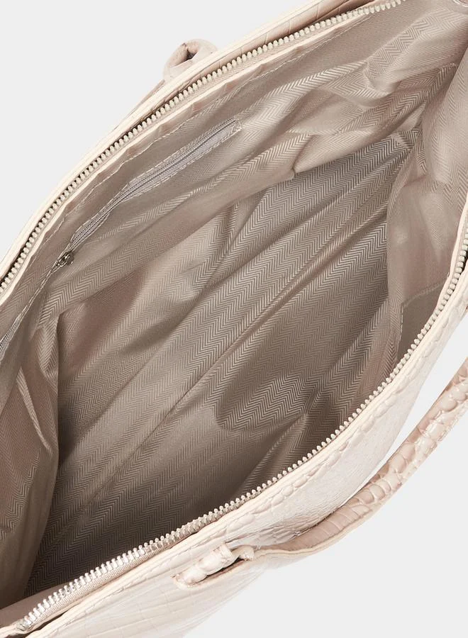Styli Textured Tote Bag with Zip Closure & Top Handle