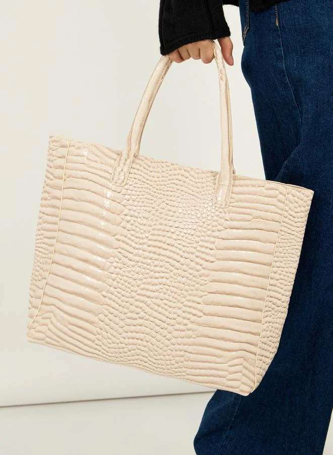 Styli Textured Tote Bag with Zip Closure & Top Handle