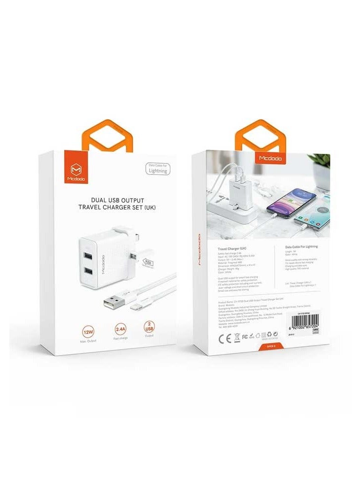 Mcdodo HCH-5720 Dual USB Charger  1m Lightning Cable Travel Set - Image 1