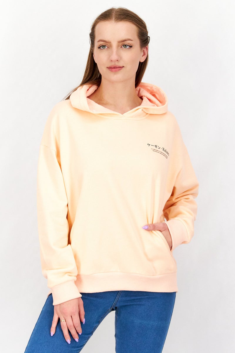 Ocean Pacific Women Hooded Neck Graphic Sweatshirt, Tropical Peach - Image 1
