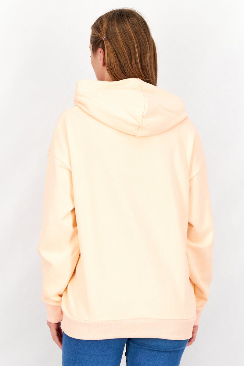 Ocean Pacific Women Hooded Neck Graphic Sweatshirt, Tropical Peach - Image 3