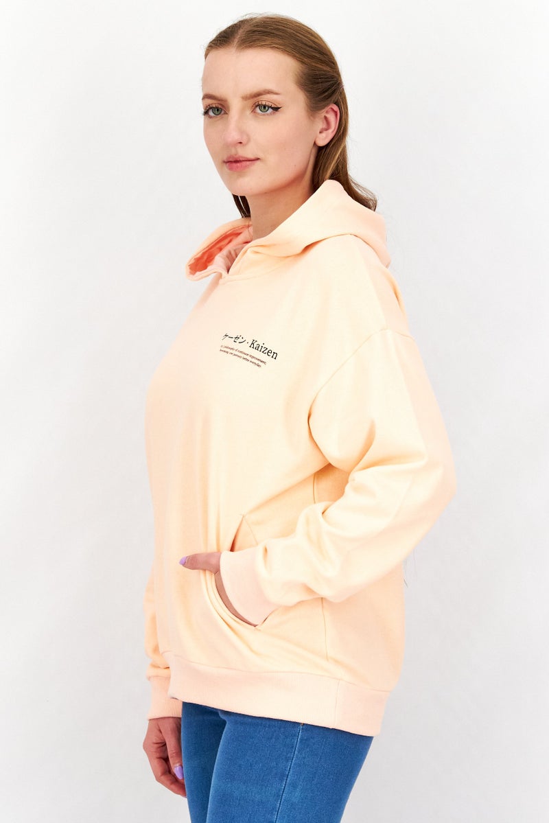 Ocean Pacific Women Hooded Neck Graphic Sweatshirt, Tropical Peach - Image 2