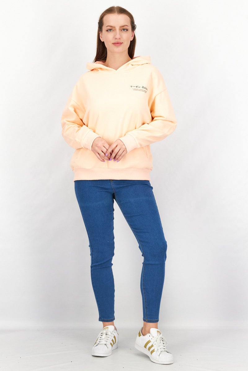 Ocean Pacific Women Hooded Neck Graphic Sweatshirt, Tropical Peach - Image 2